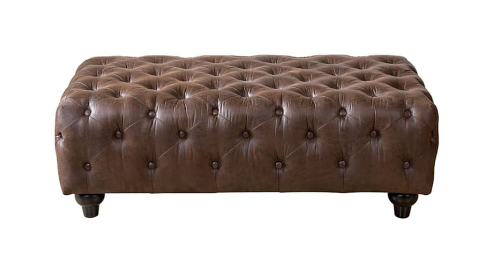 Chesterfield Tufted Faux Leather Brown Ottoman