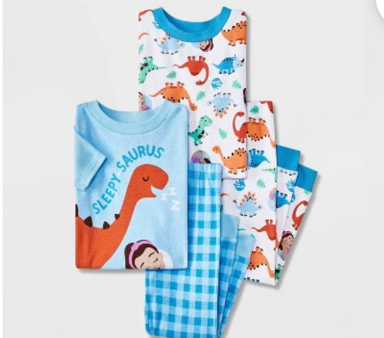 With MS. Rachel boy's blue Toddlers Snug Fit 4-Piece Pajama Set