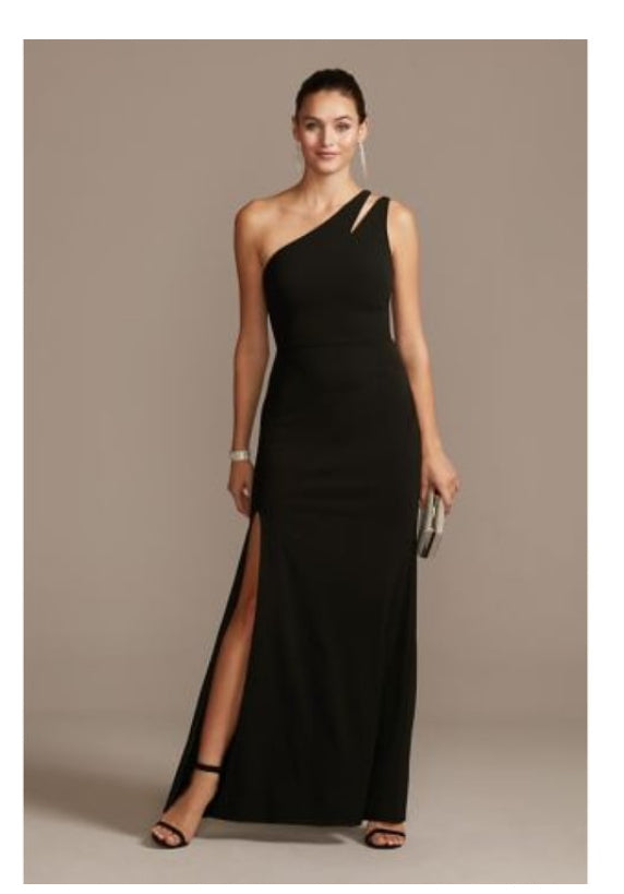 iKimK DB Studio Cutout One-Shoulder Crepe Gown with Skirt Slit 6 Black