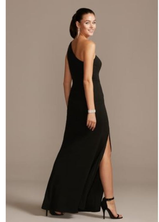 iKimK DB Studio Cutout One-Shoulder Crepe Gown with Skirt Slit 6 Black