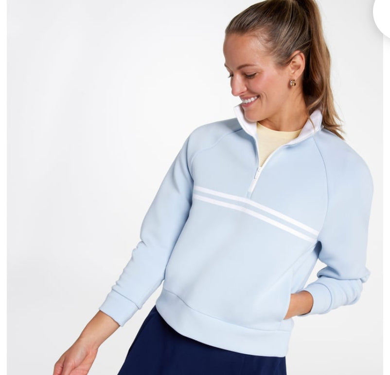 ijumpman Calia Women's Soft Scuba Golf Striped 1/4 Zip Light Blue