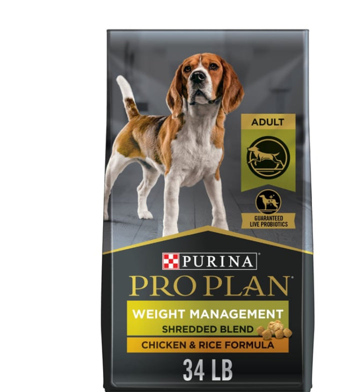 Purina Pro Plan Shredded
Blend Weight
Management Chicken & Rice Formula Dry Dog
Food (34 |b)