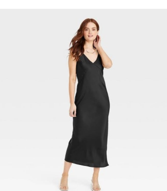 A New Day Black Womens Midi Slip Dress