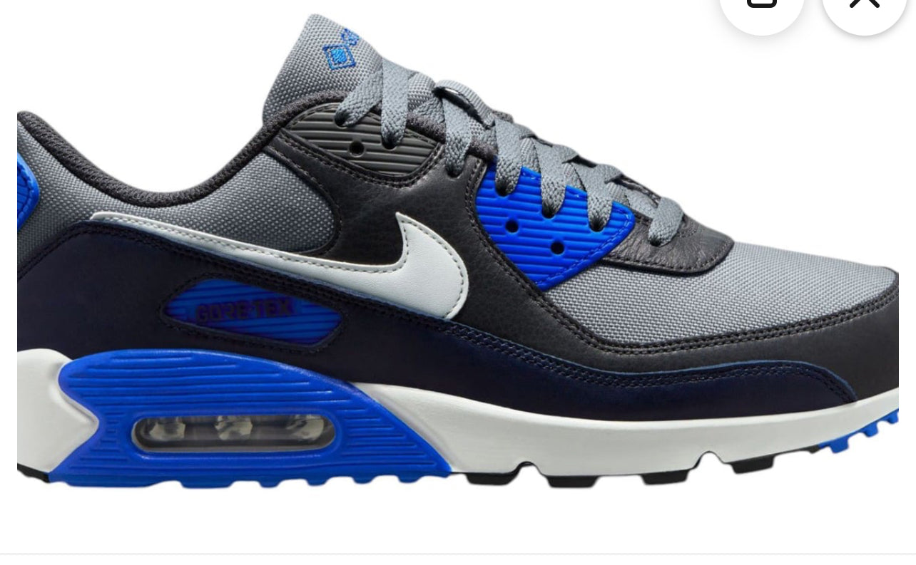 Nike ijumpman Men's Gray, White, Obsidian & Blue Air Max
90 GTX Shoes