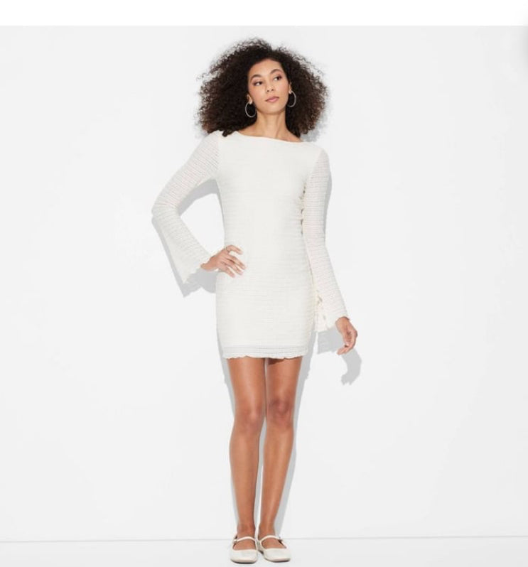 Wild Fable Women's Off-White Split Long Sleeve
Mini A-Line Dress