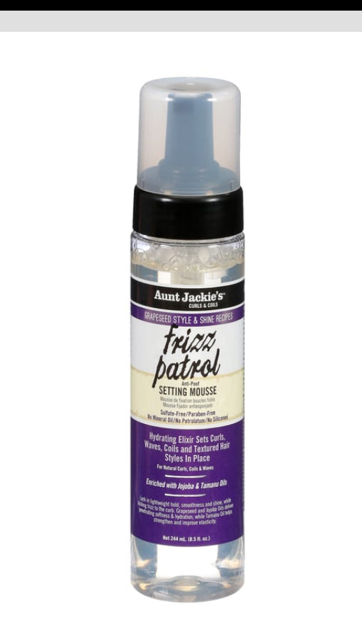 Aunt Jackie's Grapeseed
Style and Shines Frizz
Patrol Anti-Poof Setting
Mousse (8.5 oz)