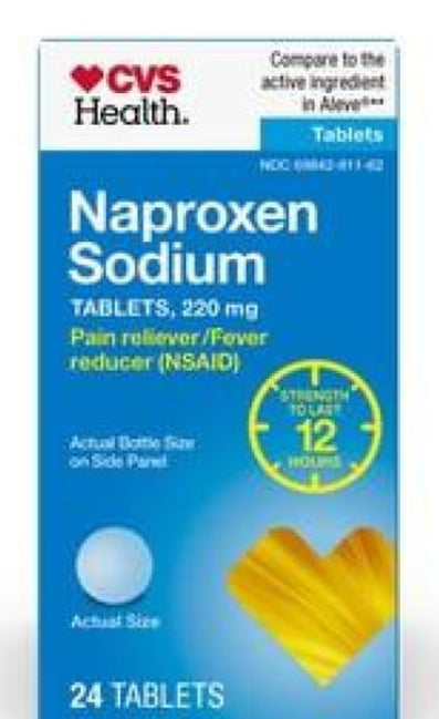 CVS Health Naproxen Sodium Tablets 220 mg
Pain Reliever & Fever
Reducer All Day Pain
Relief (24 ct)