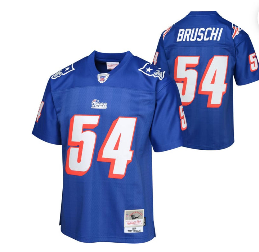 Mitchell & Ness Men's ijumpman Royal Blue New England Patriots Tedy Bruschi #54
1996 Throwback Jersey