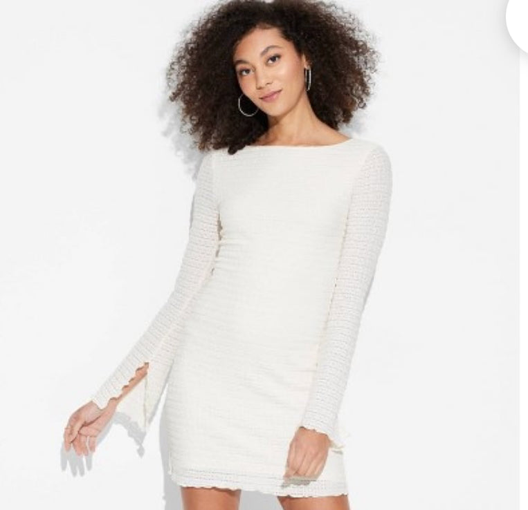 Wild Fable Women's Off-White Split Long Sleeve
Mini A-Line Dress