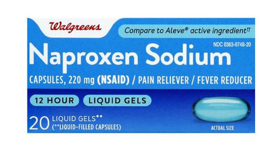 Walgreens Naproxen Sodium Pain Reliever & Fever Reducer Liquid Gels 220 mg Capsules
(20 ct)