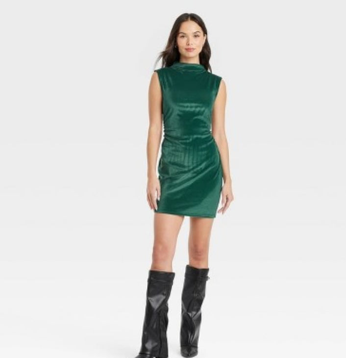 A New Days Women’s Green Mini Ruched Velvet Dress