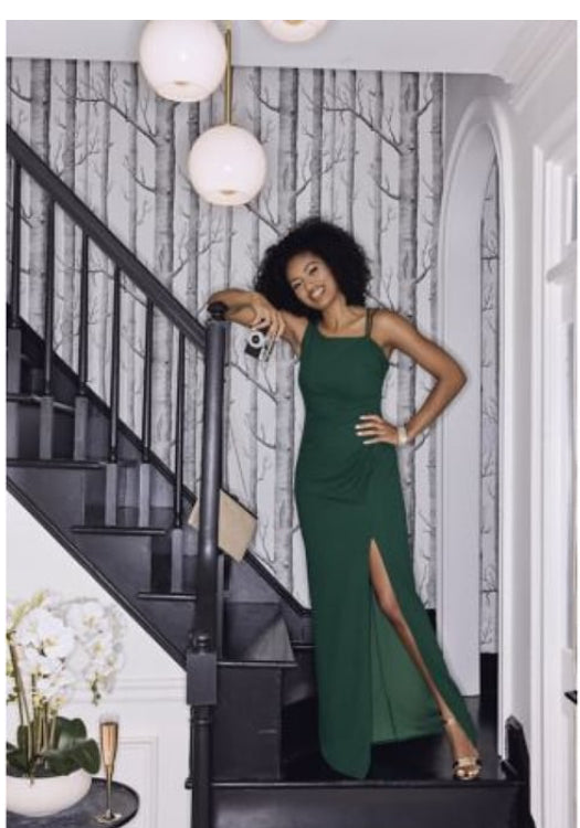 iKimK DB Studio One-Shoulder Side-Draped Crepe Sheath Dress 6 Juniper