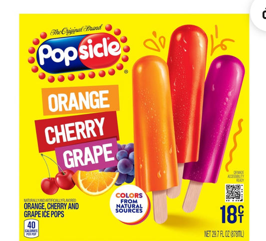 Popsicle Orange Cherry & Grape Ice Pops 18 ct (29.7 fl oz)