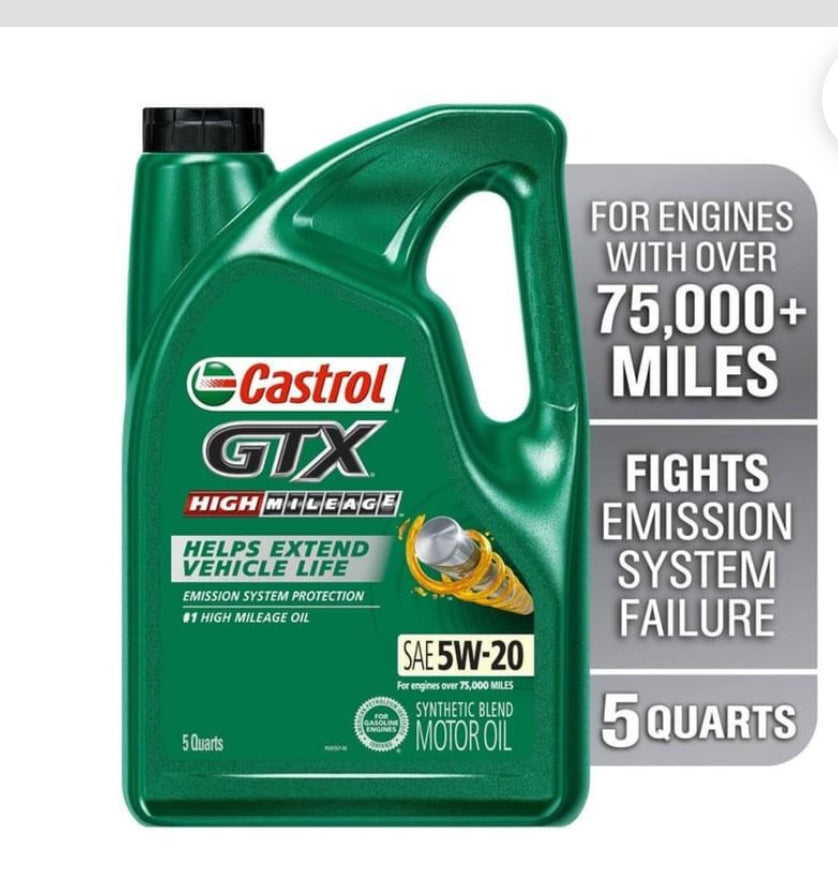 iKitKat CASTROL GTX High Mileage 5W-20 Synthetic Blend Motor Oil, 5 Quarts