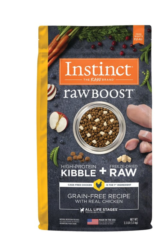 Instinct Kibble Plus Freeze Dried, Raw & Grain Free Raw Boost All Life Stage Chicken Dog Dry Food (3.5 lb)