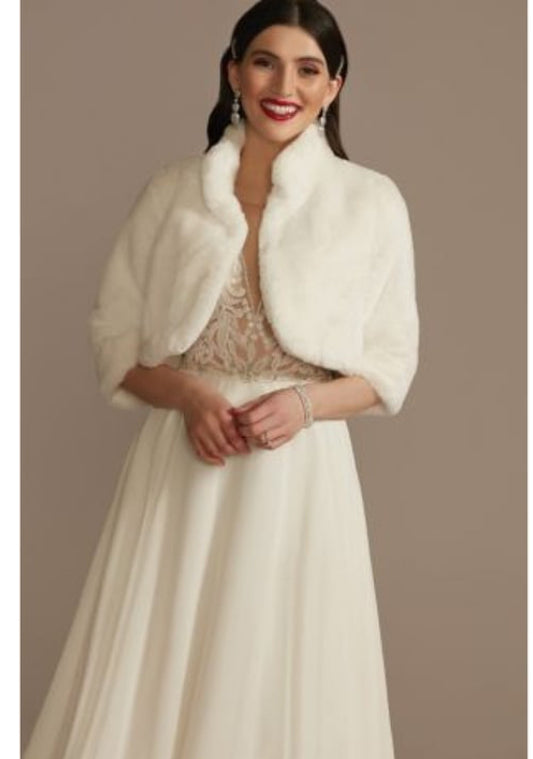 iKimK DB Studio Ivory Faux Fur Open-Front Collared Jacket