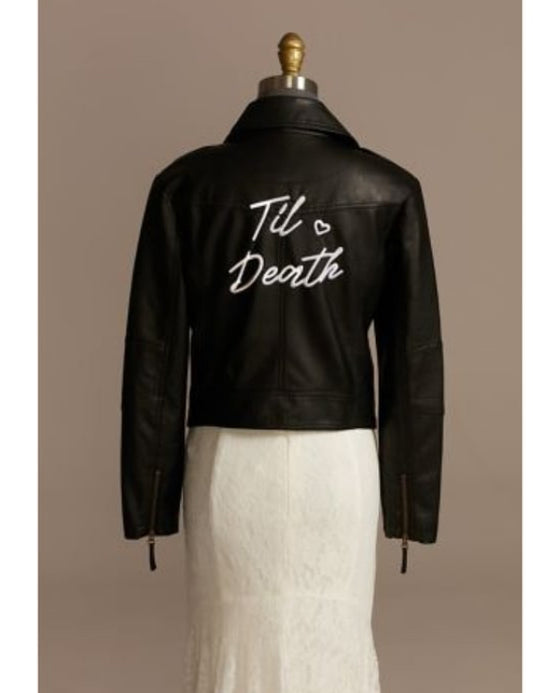 iKimK Til Death Script Black Vegan Leather Moto Jacket 1X Black