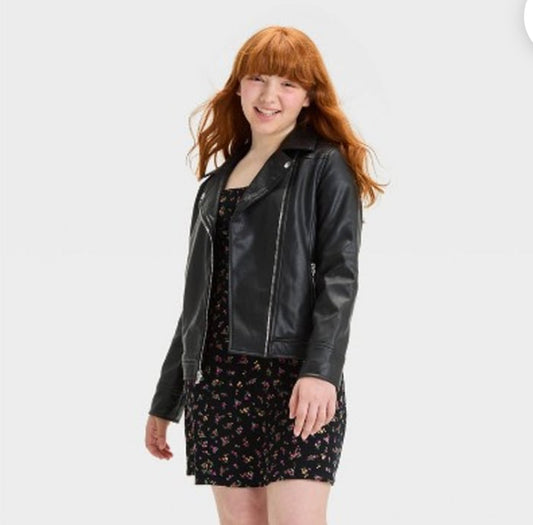 iKimK Art Class Girl's Black Solid Moto Jacket