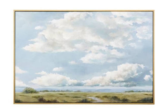 iSnickers At Home Providence Framed Clouds Landscape Canvas 36" x 24" x 1.5" Blue Wall Art