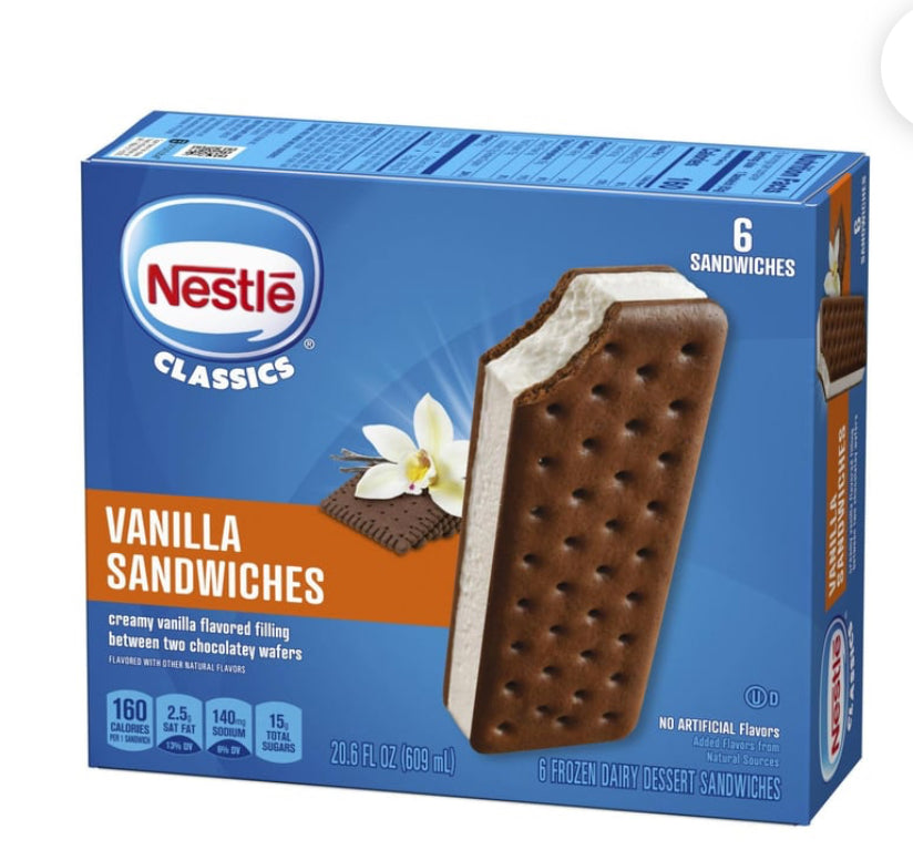 Nestle Treats Frozen Vanilla Dairy Dessert Sandwiches 6ct