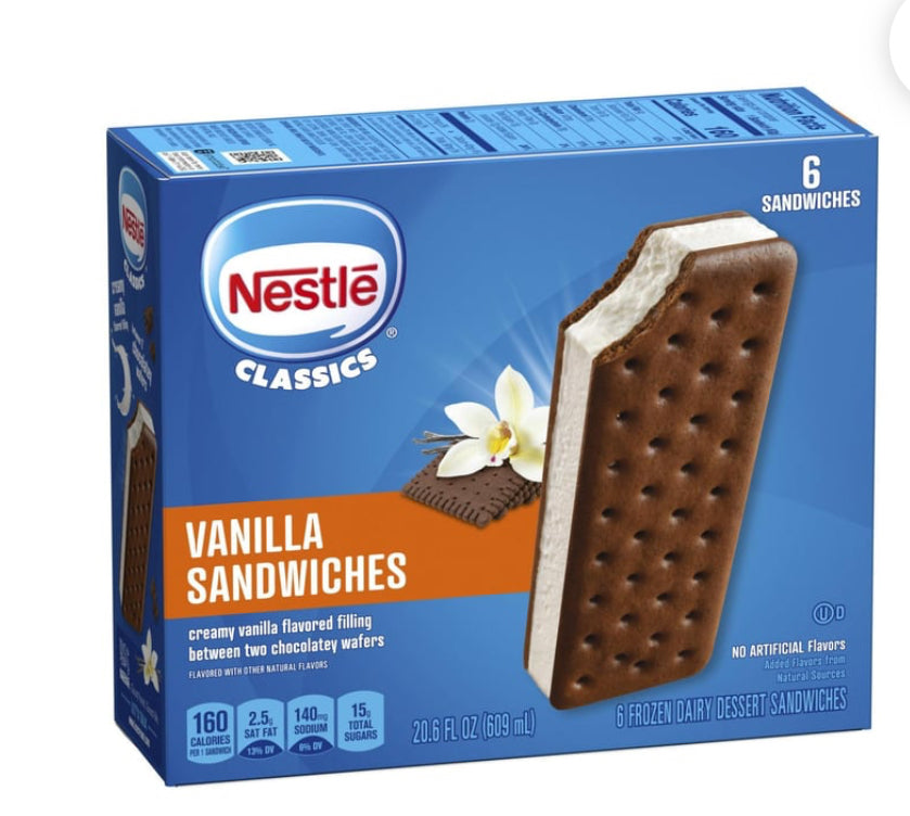 Nestle Treats Frozen Vanilla Dairy Dessert Sandwiches 6ct