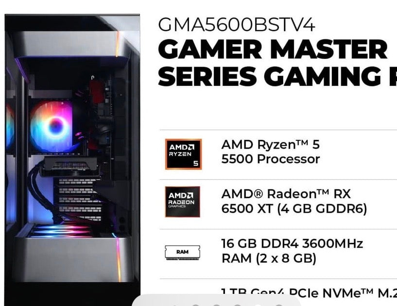 CyberPowerPC - Gaming Desktop - AMD Ryzen 5 5500 - AMD Radeon RX 6500 XT 4GB - 16GB Memory - 1TB PCle 4.0 SSD - Black