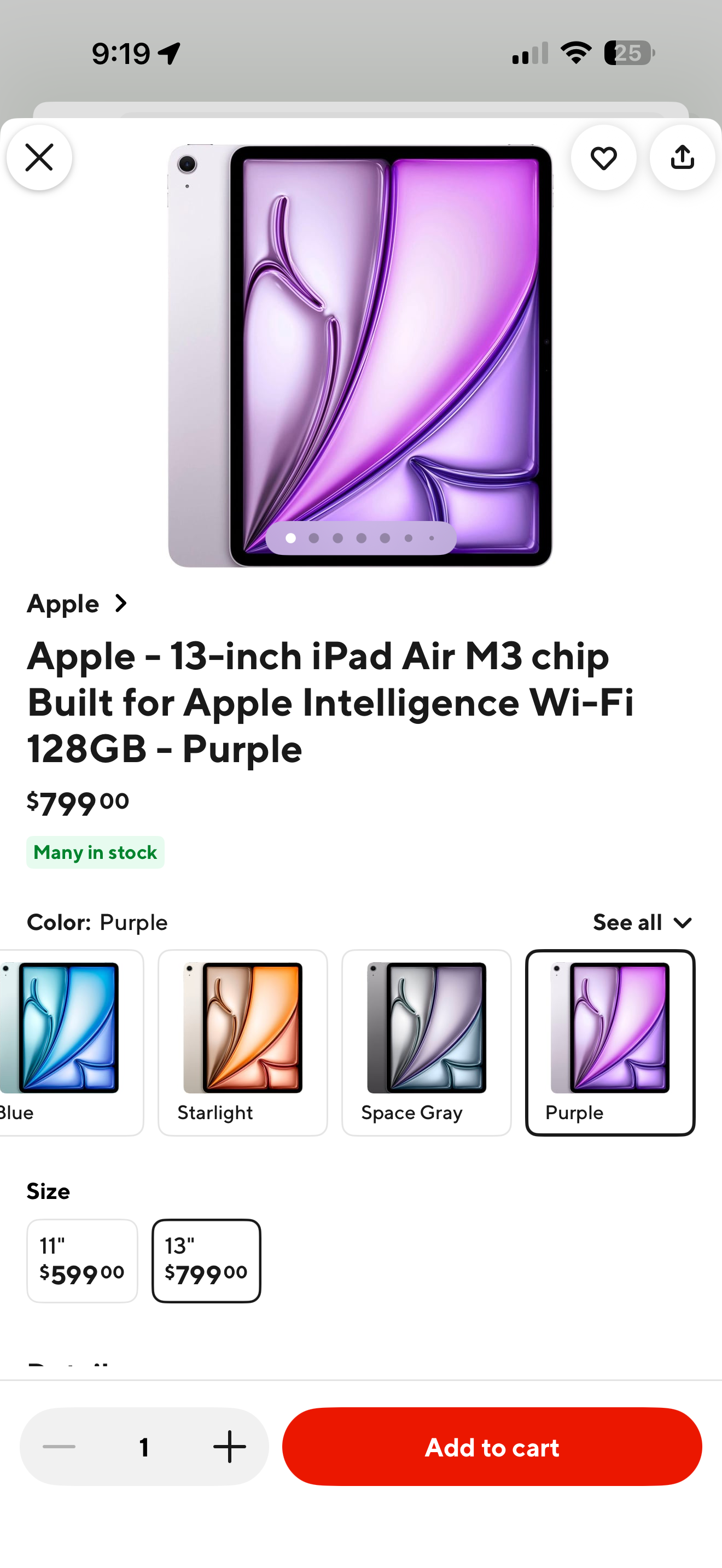 Apple -  iPad Air M3 chip Built for Apple Intelligence Wi-Fi 128GB